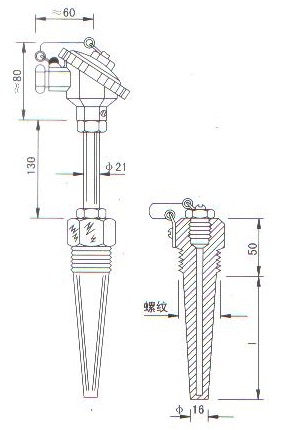 煙道、風(fēng)道熱電偶（熱電阻）產(chǎn)品結(jié)構(gòu)圖